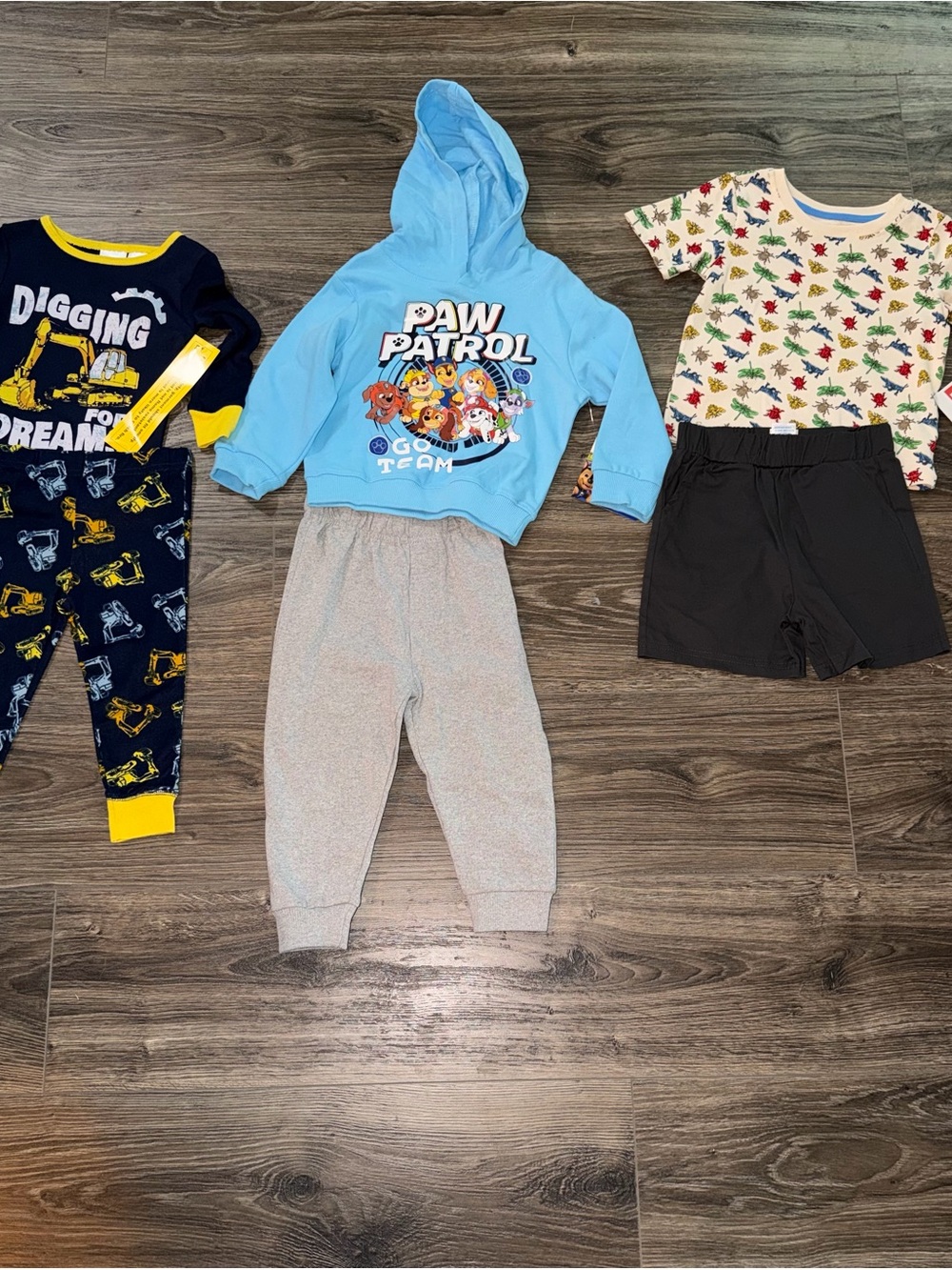 Paw Patrol Blue Hoodie set & bug shorts set & Gray PJs size 18 M